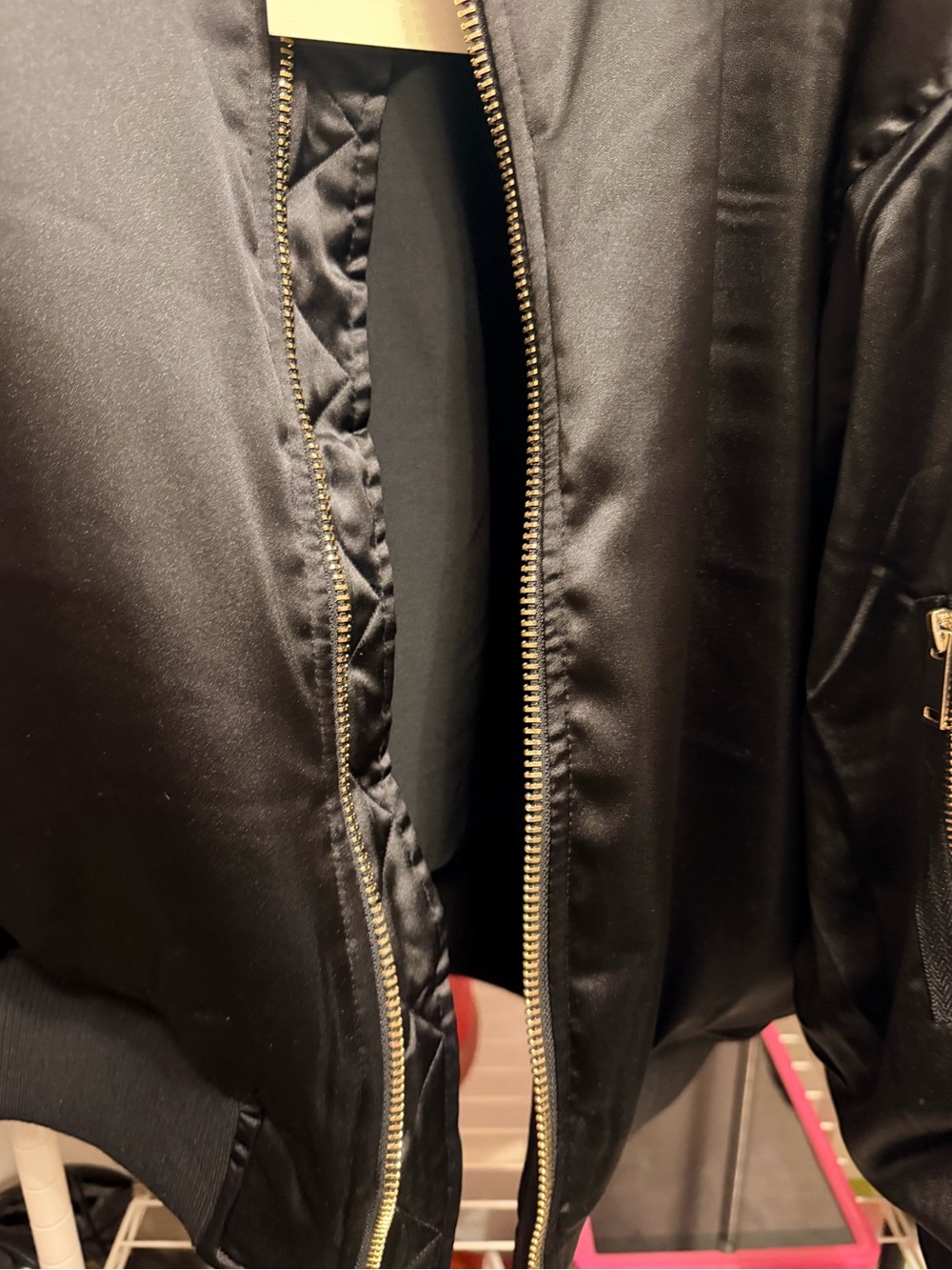 Marled Black Satin Bomber Jacket - Picture 4 of 4